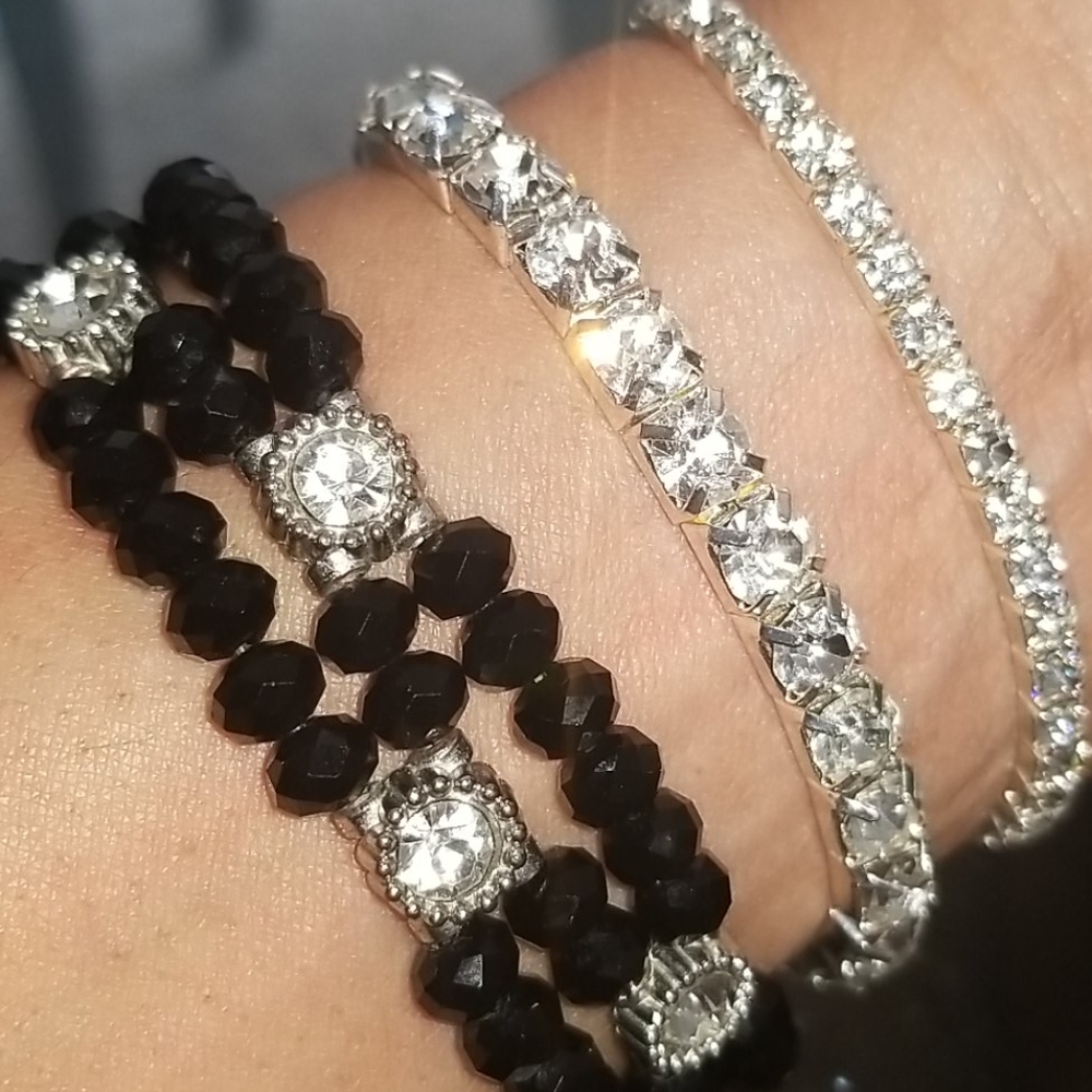 Vintage Women's Sparkling Silver Bracelet Trio Set